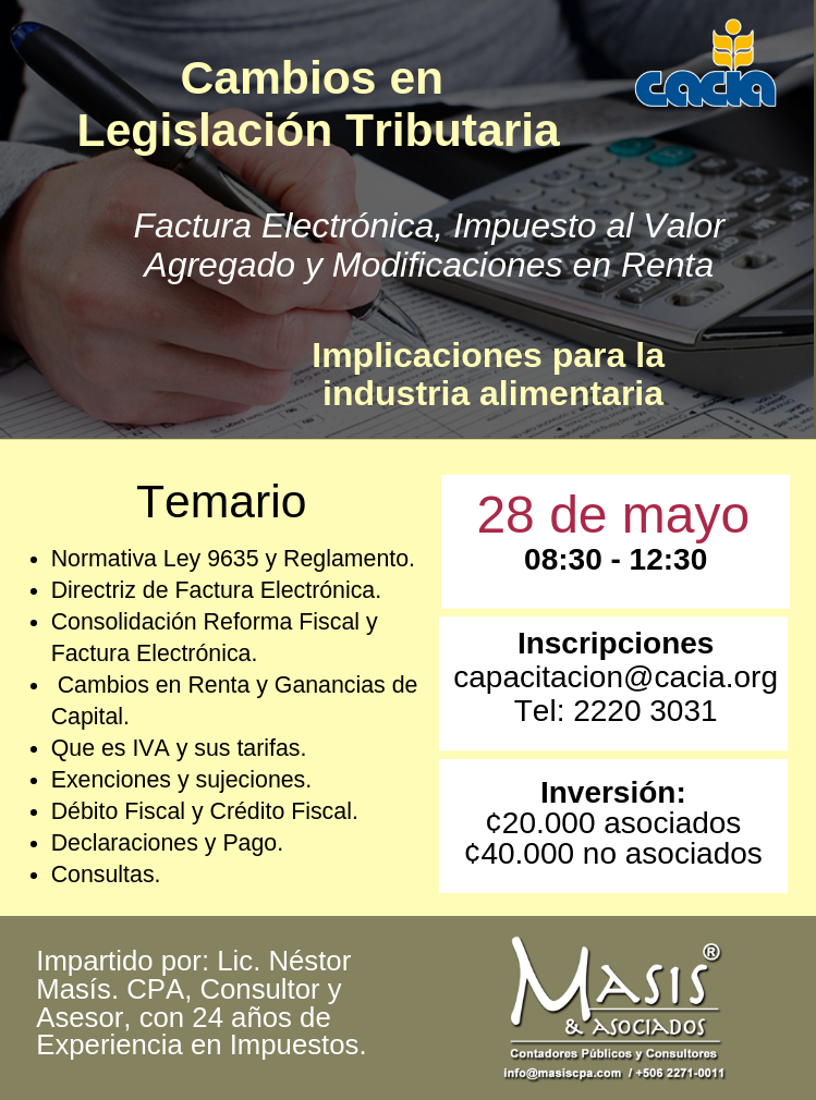 Cambios en Legislación Tributaria -Efectos en Industria Alimentaria- @ CACIA