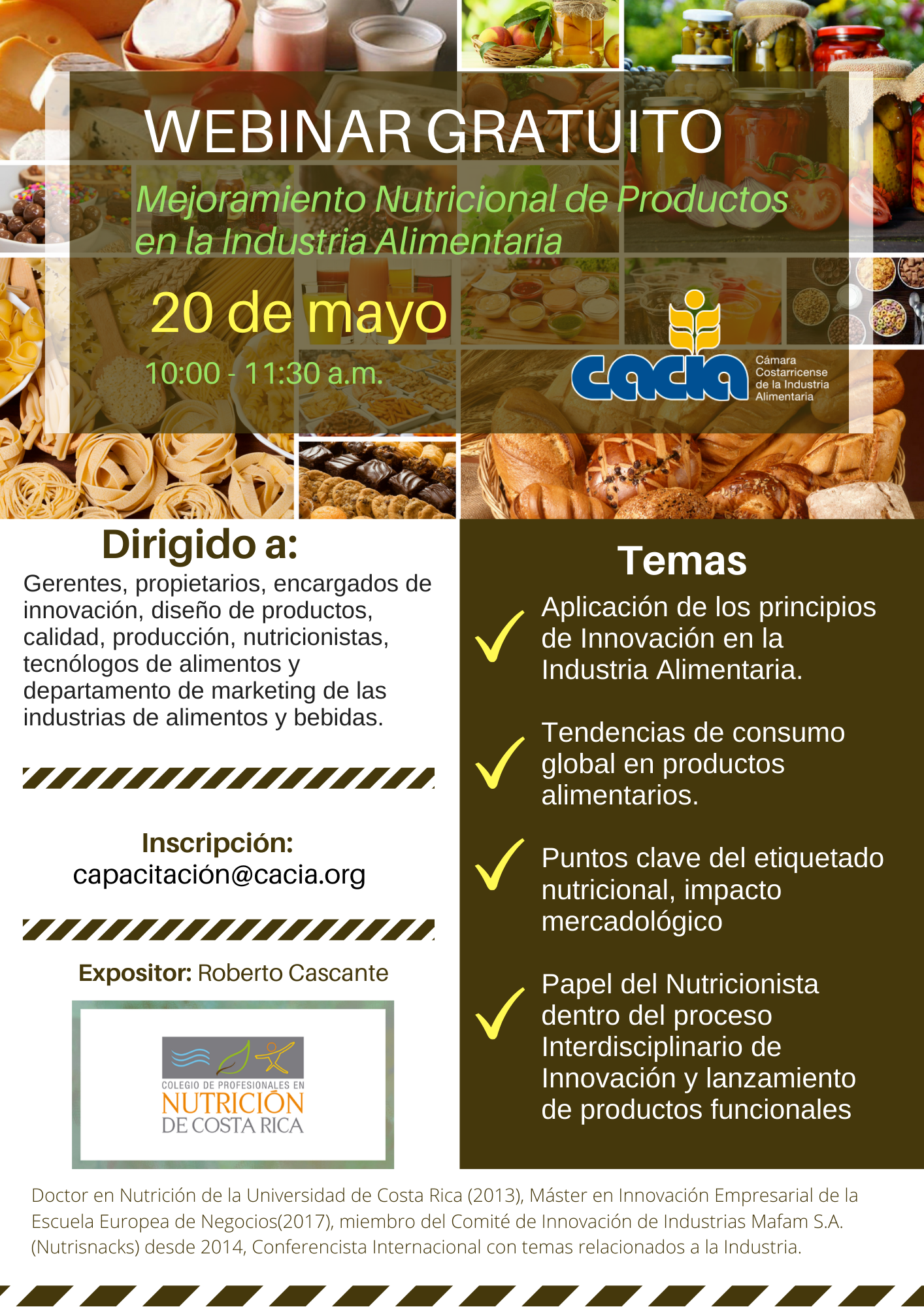 Webinar Gratuito: Mejoramiento nutricional de productos en la industria alimentaria @ VIDEO CONFERENCIA