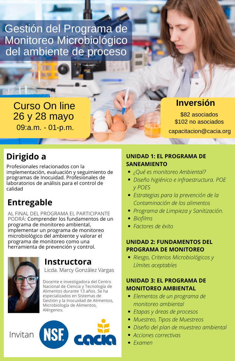 Curso On line: Gestión del Programa de Monitoreo Microbiológico del Ambiente de Proceso @ CACIA