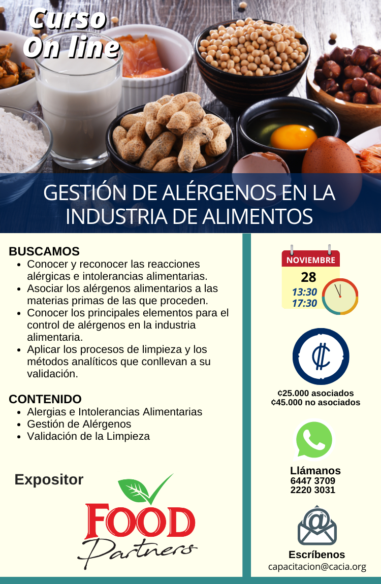 Curso On line: Gestión de alergenos en la industria alimentaria